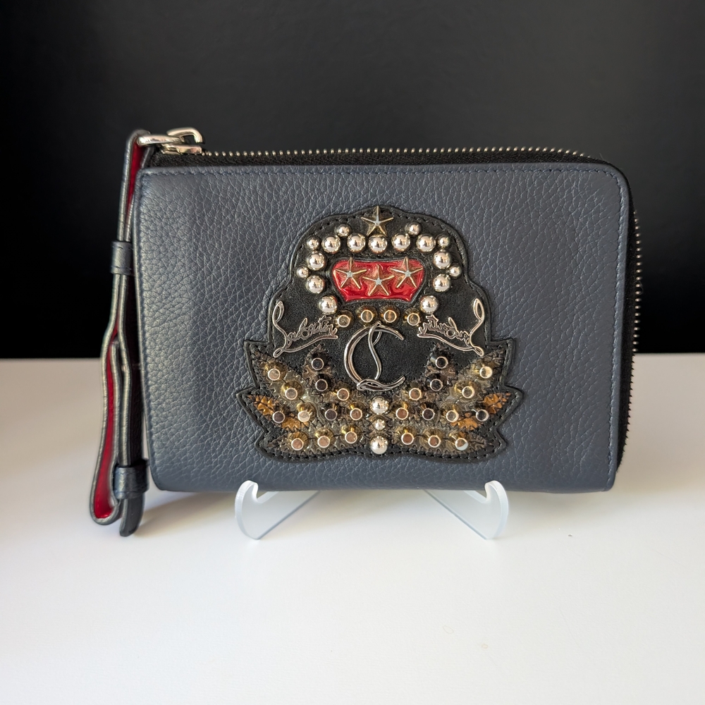 Christian Louboutin Loubi in the Sky Crest Navy Leather Wristlet